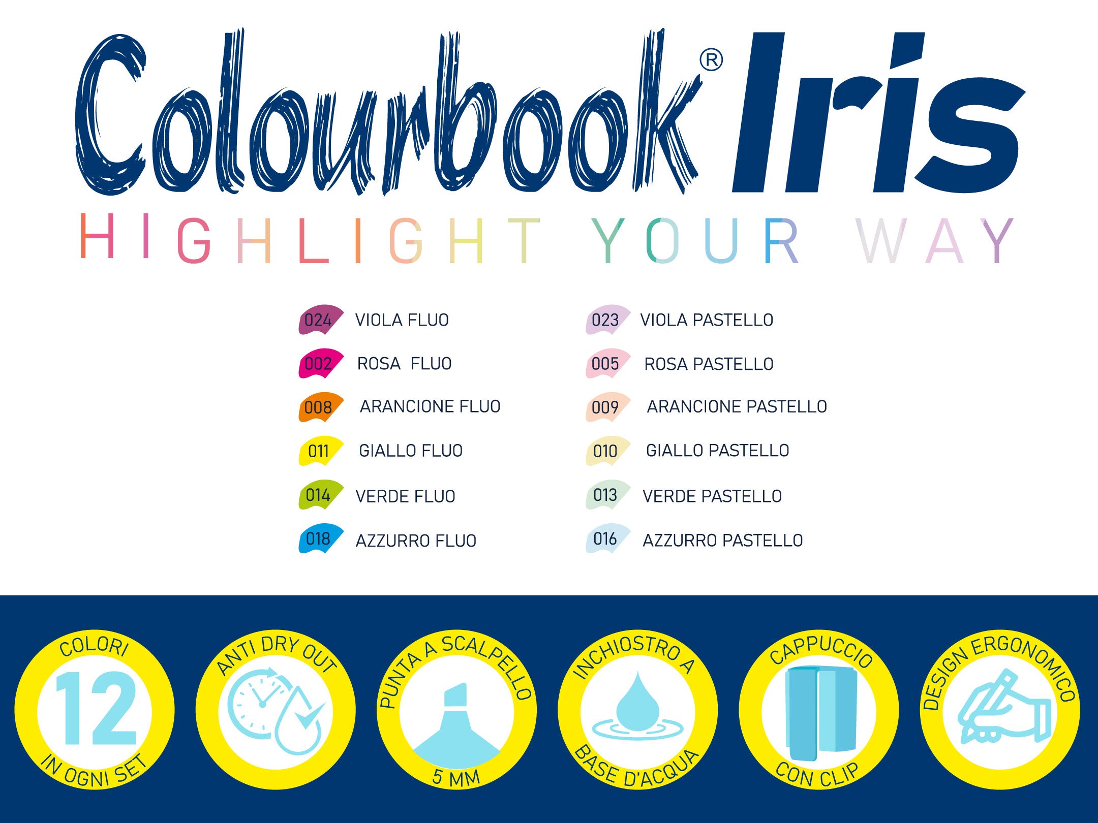 Colourbook - Set 12 evidenziatori Iris Light Selection