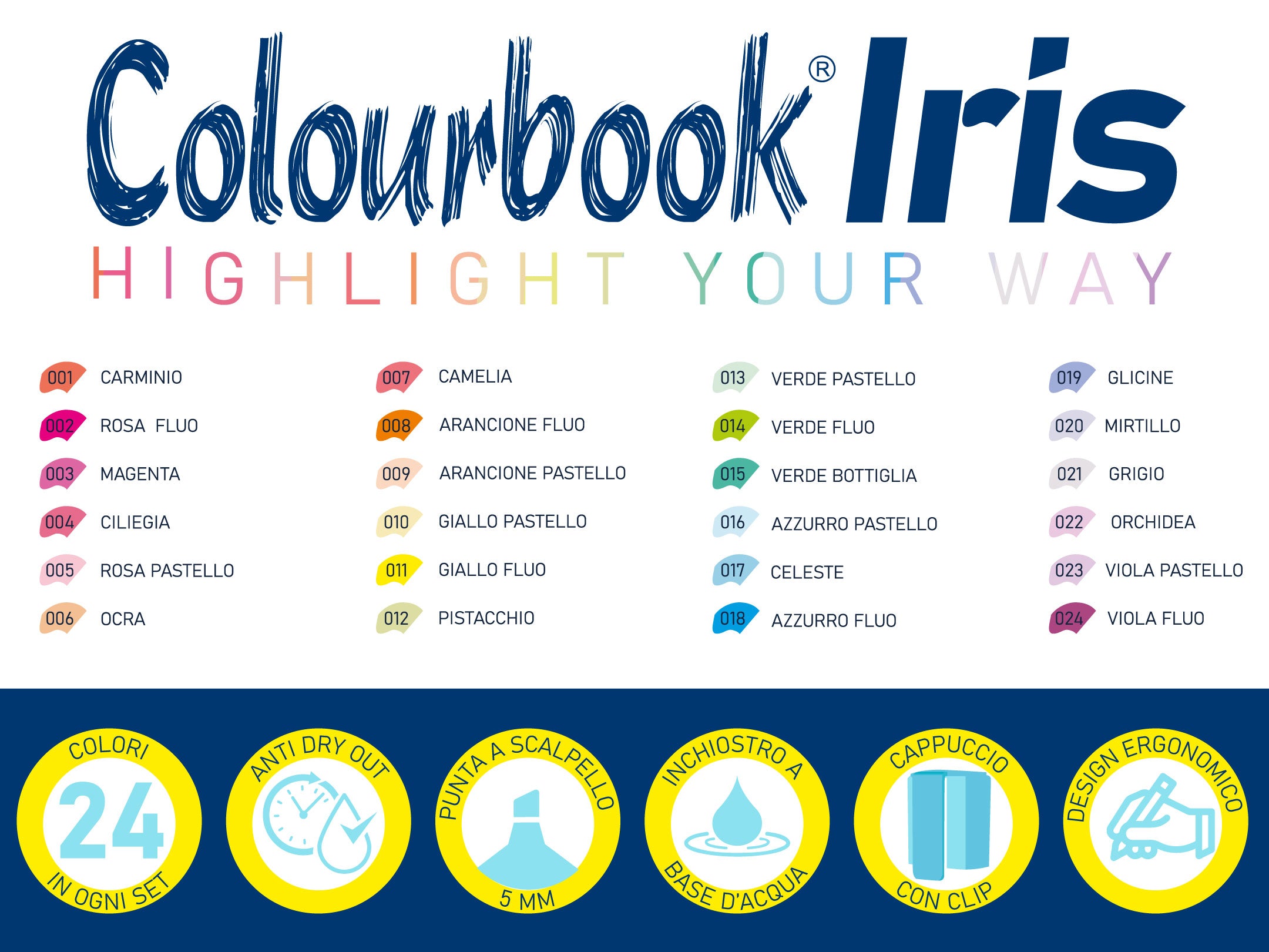 Set 24 evidenziatori Iris Rainbow Selection By Colourbook
