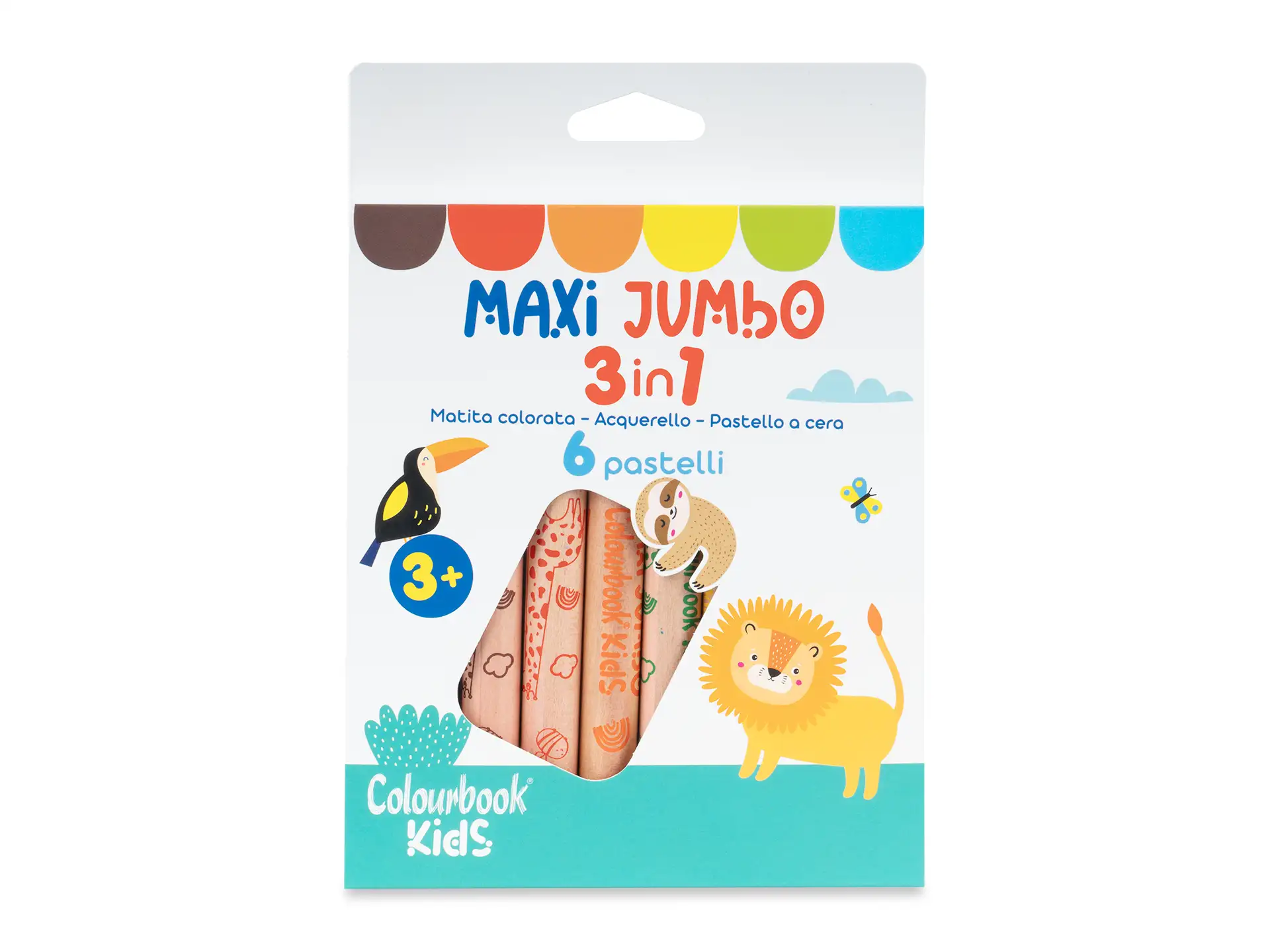 Set 6 matite colorate Maxi Jumbo 3 in 1 By Colourbook