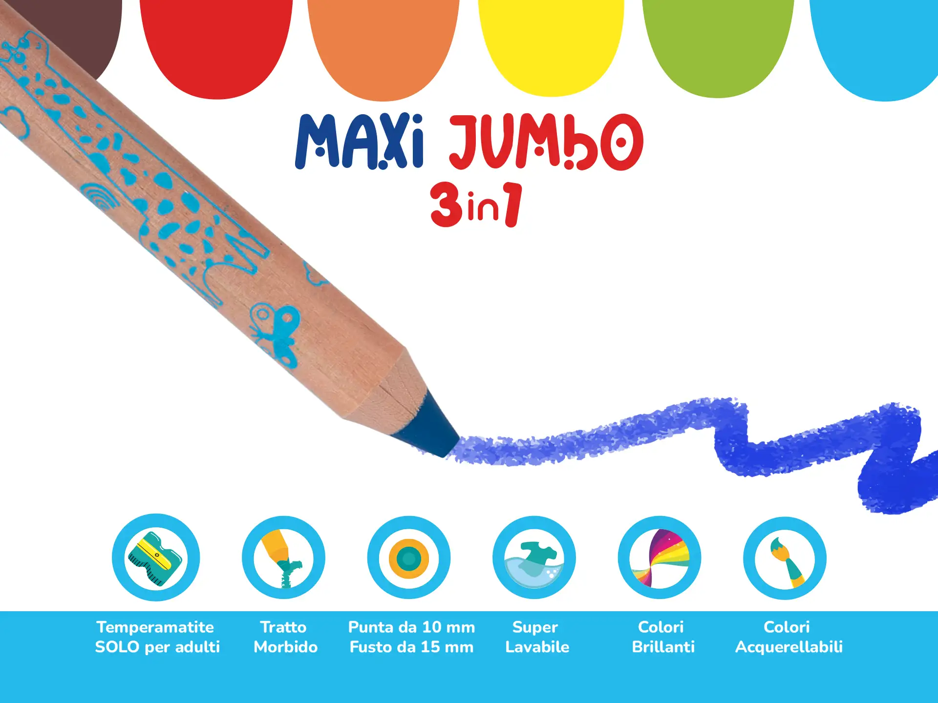 Set 6 matite colorate Maxi Jumbo 3 in 1 By Colourbook