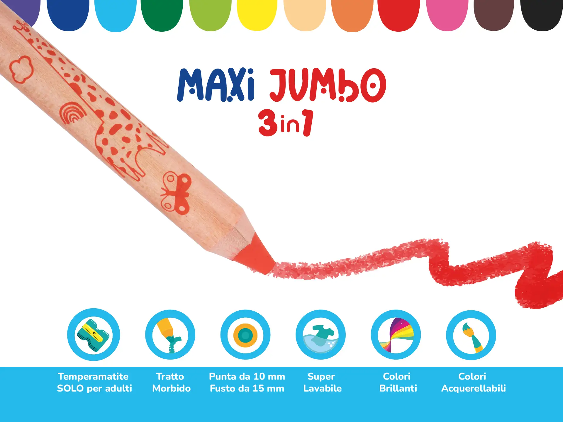 Set 12 matite colorate Maxi Jumbo 3 in 1 By Colourbook