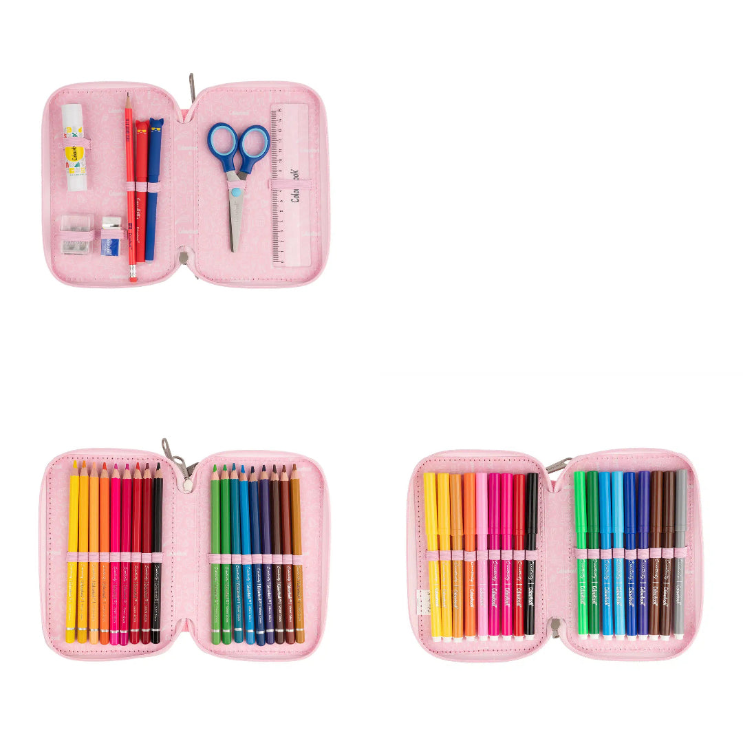 Astuccio 3 zip Glitter - Rosa
