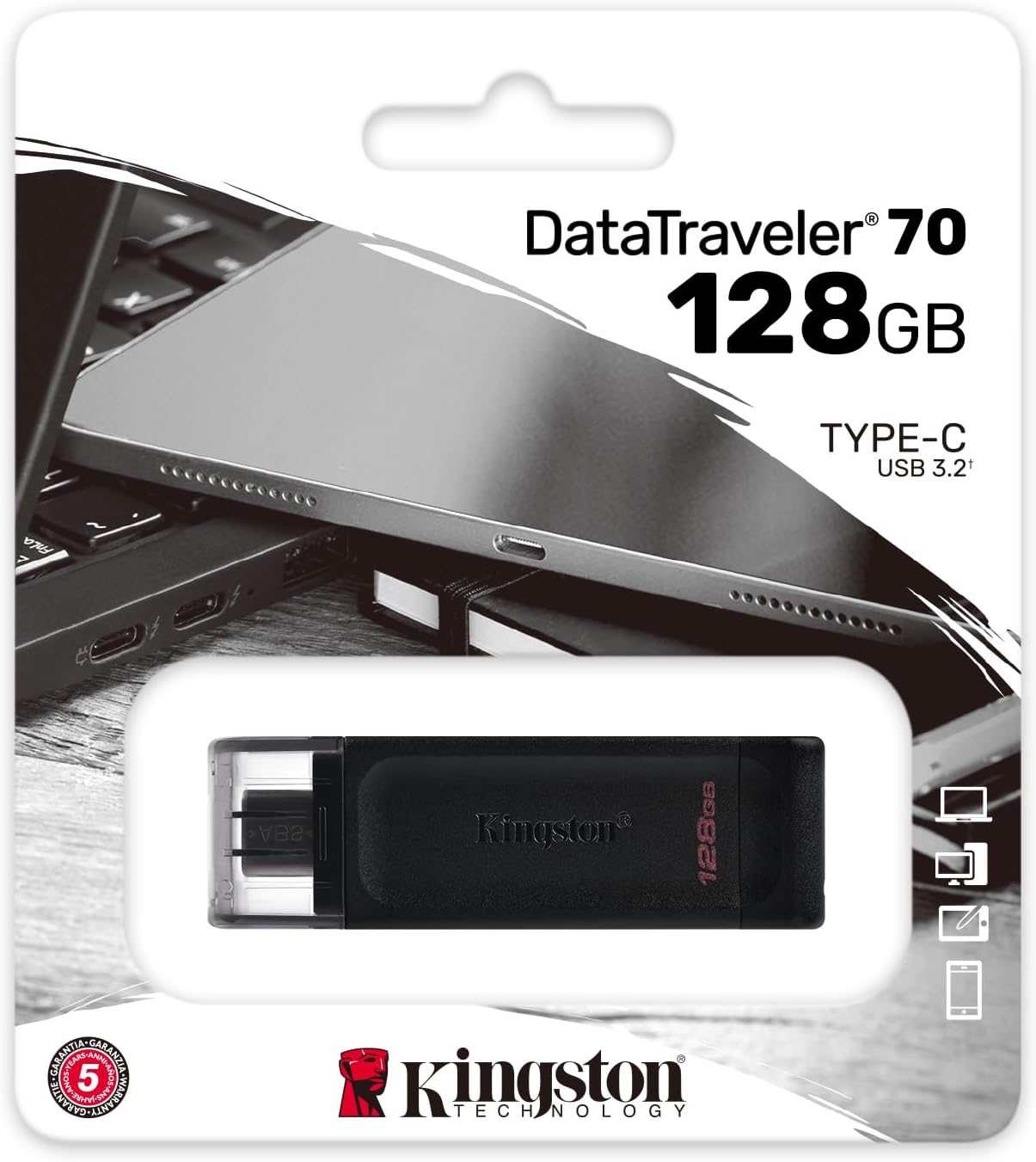 Kingston DataTraveler 70 - 128GB Drive Flash USB-C - Nero