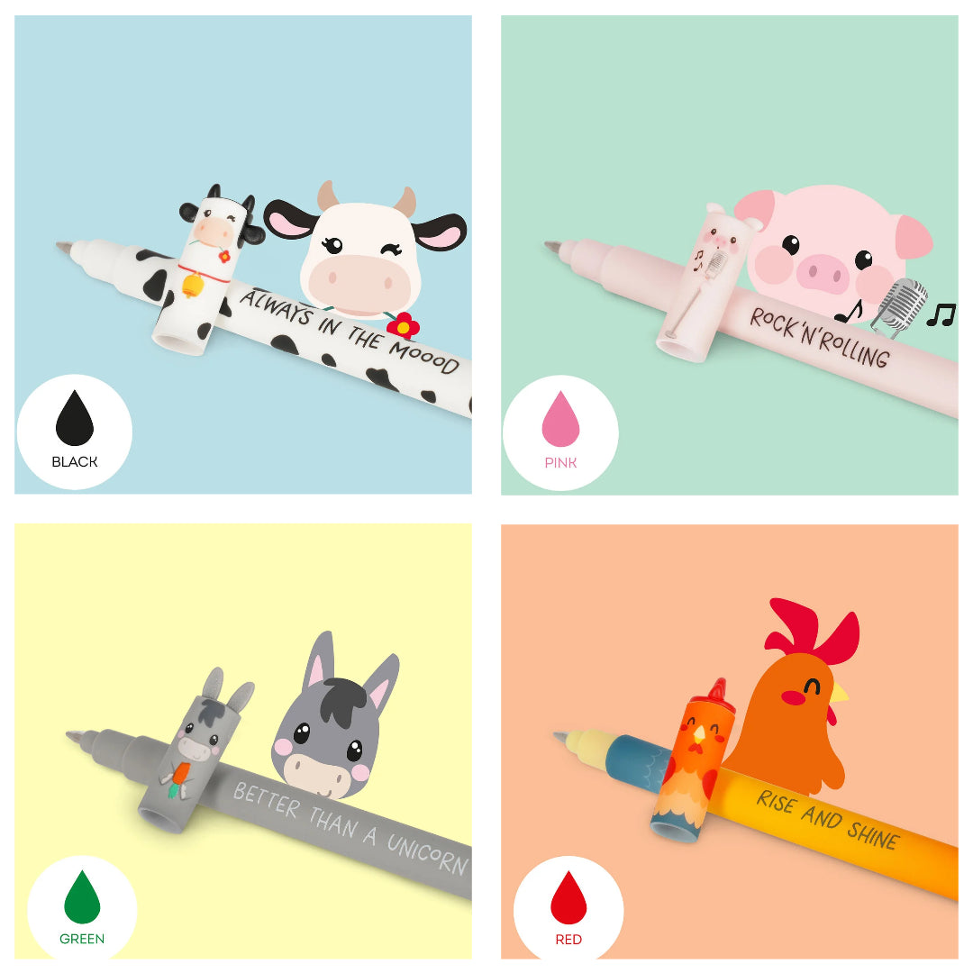 Legami - Set di 4 Penne Gel Cancellabili - Farm Sweet Farm