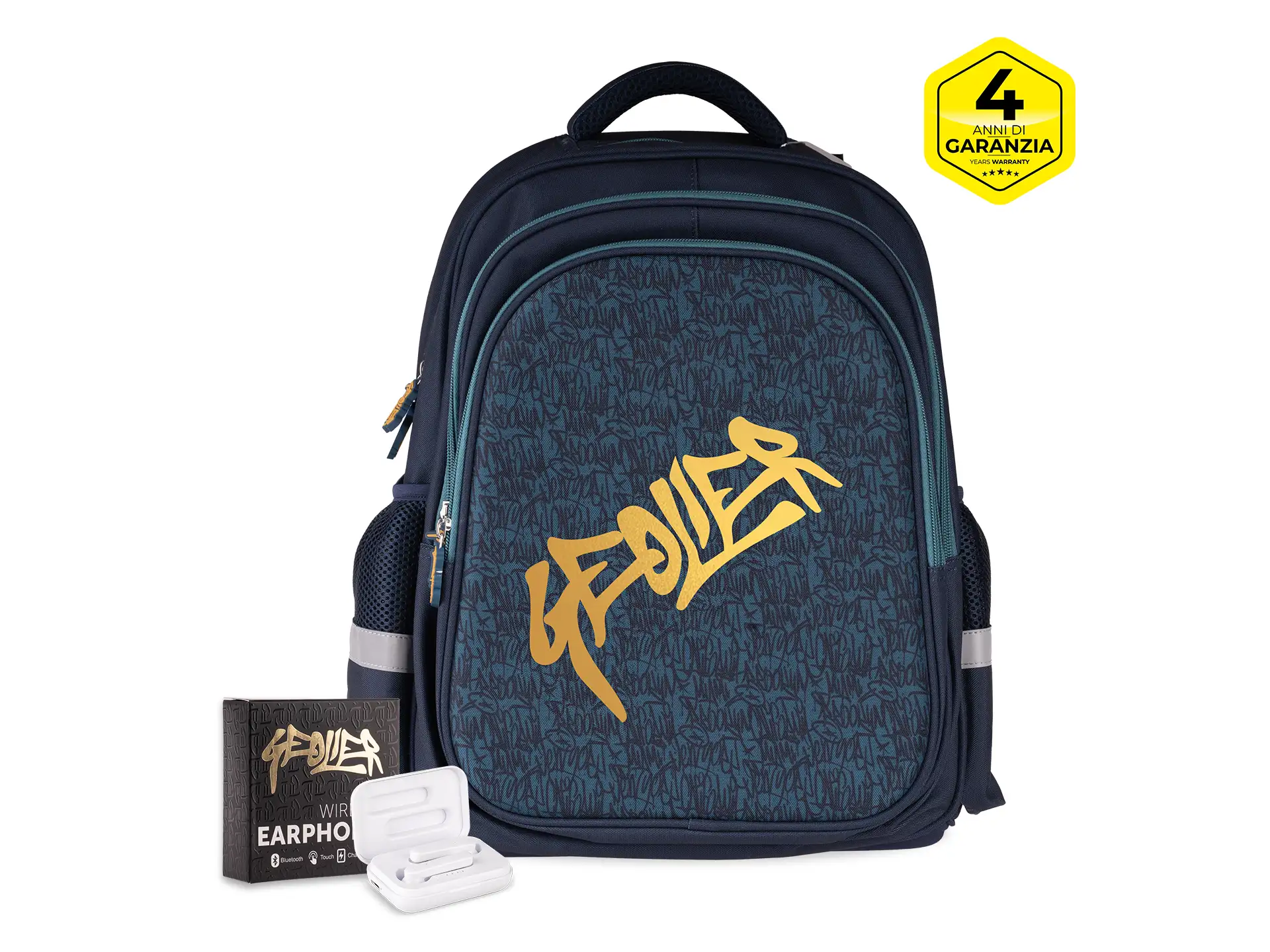 Zaino scuola Geolier con cuffie omaggio - Graffiti Blu