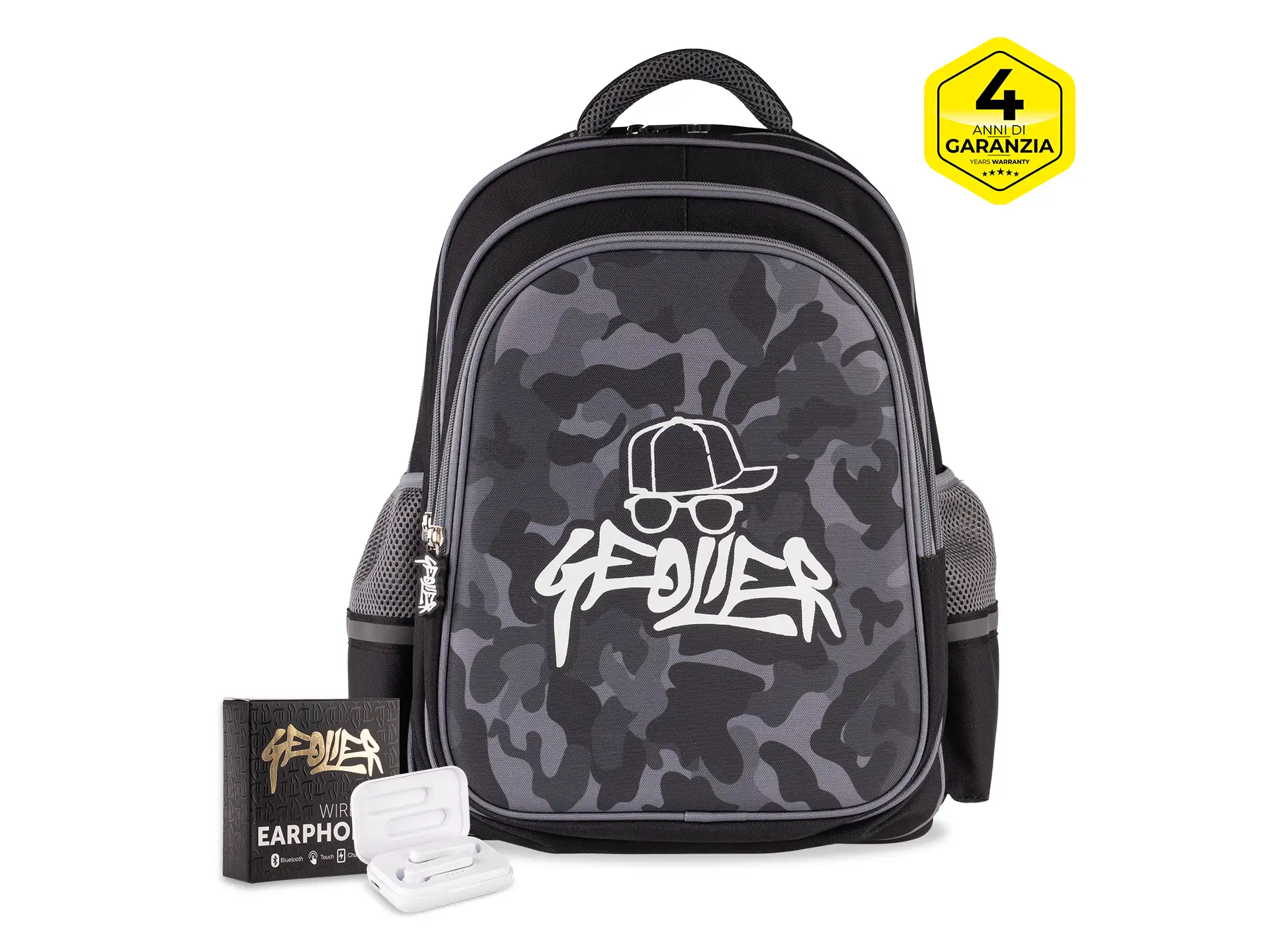 Zaino scuola Geolier con cuffie omaggio - Camouflage