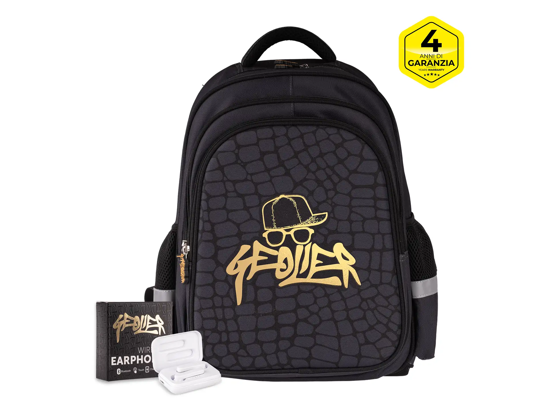 Zaino scuola Geolier con cuffie omaggio - Skin Nero