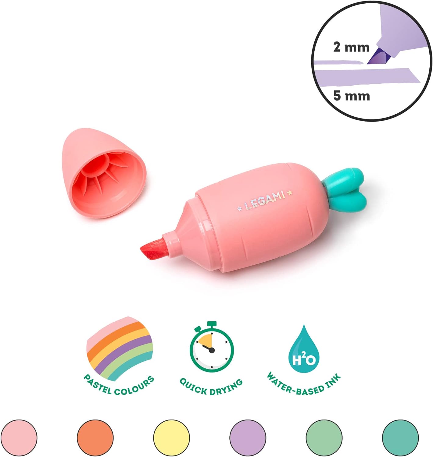 Legami - Set di 6 Mini Evidenziatori - Carrot Team