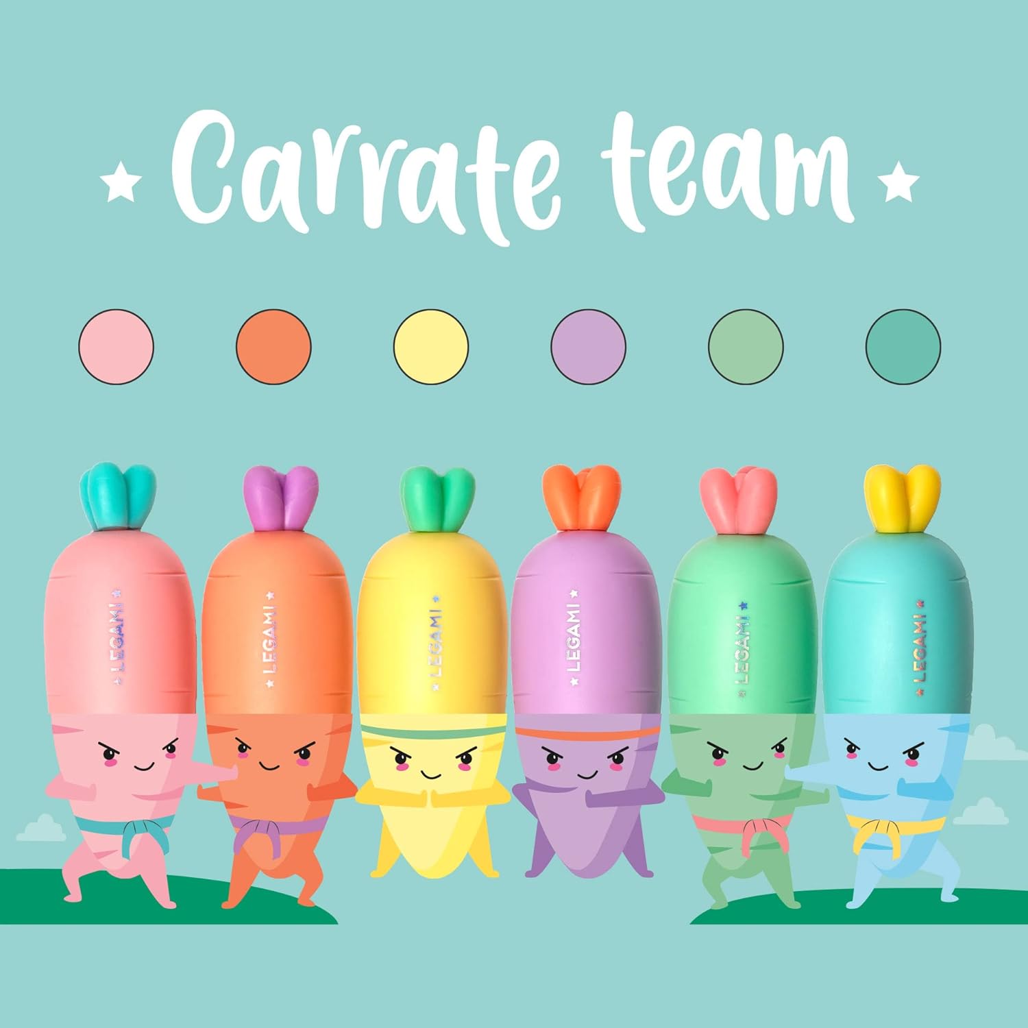 Legami - Set di 6 Mini Evidenziatori - Carrot Team