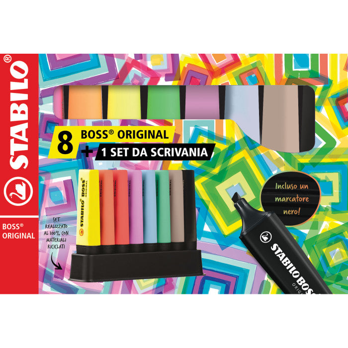 DESK SET 8 EVIDENZIATORI BOSS ORIGINAL+PASTEL+NATURE+NERO