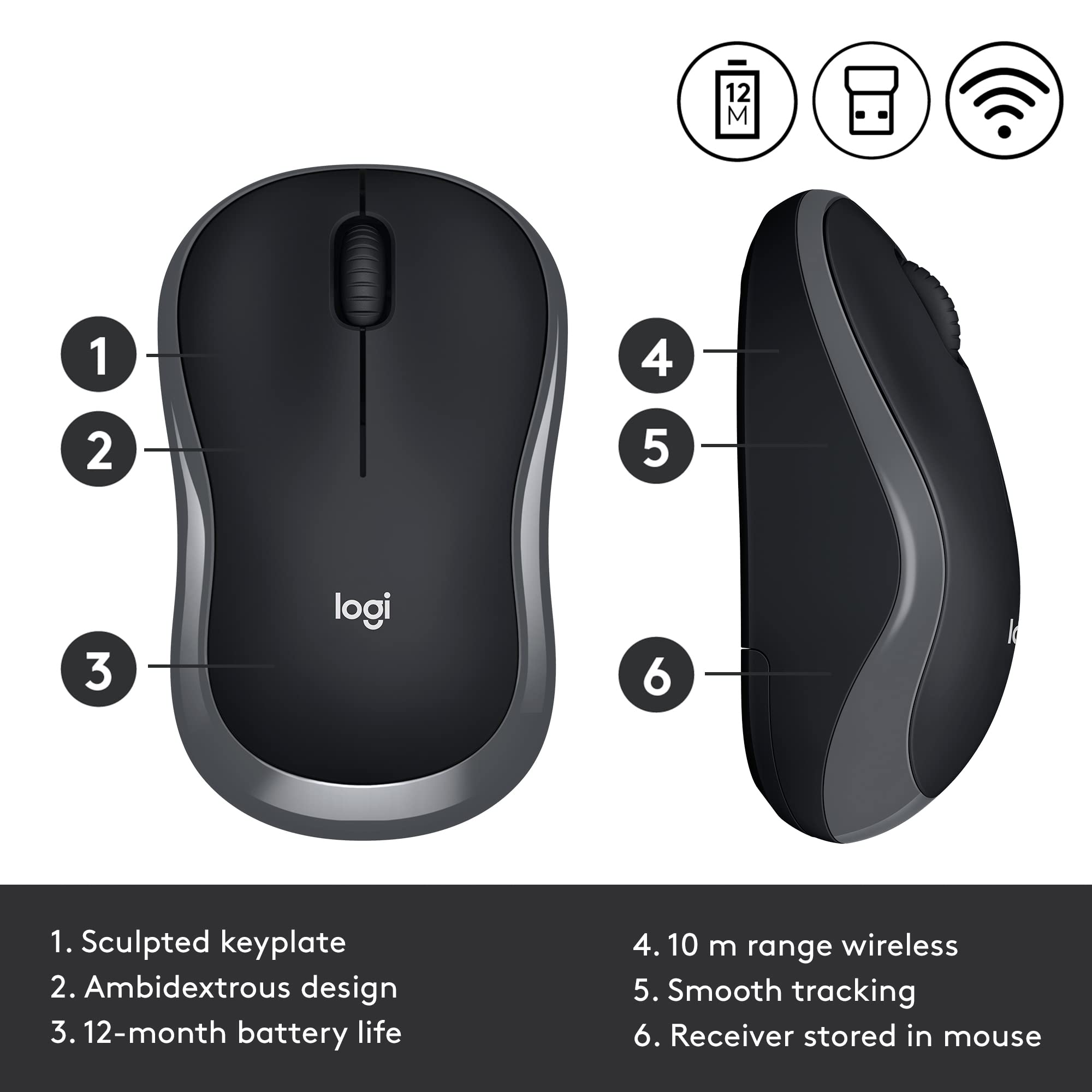 MOUSE WIRELESS M185 GREY Mouse comodo resistente affidabil