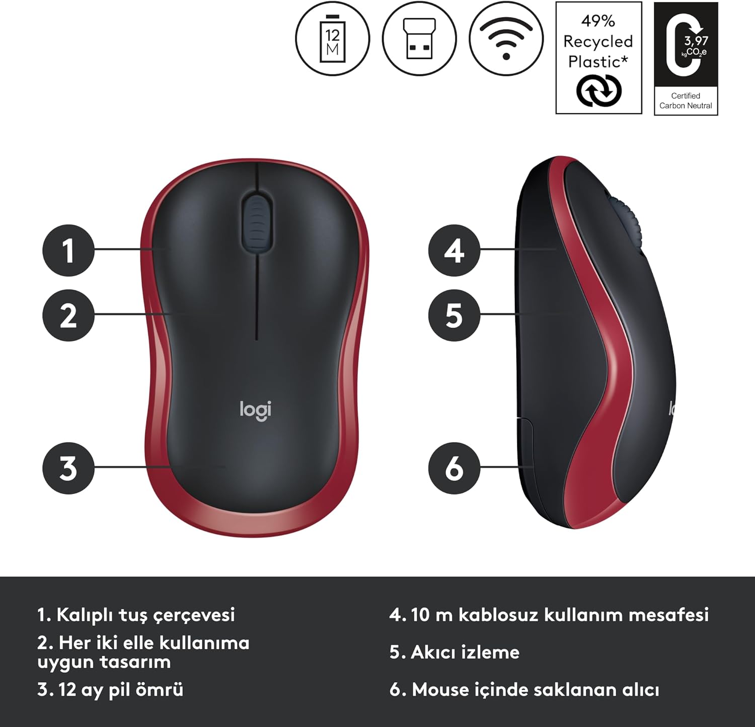 MOUSE WIRELESS M185 ROSSO