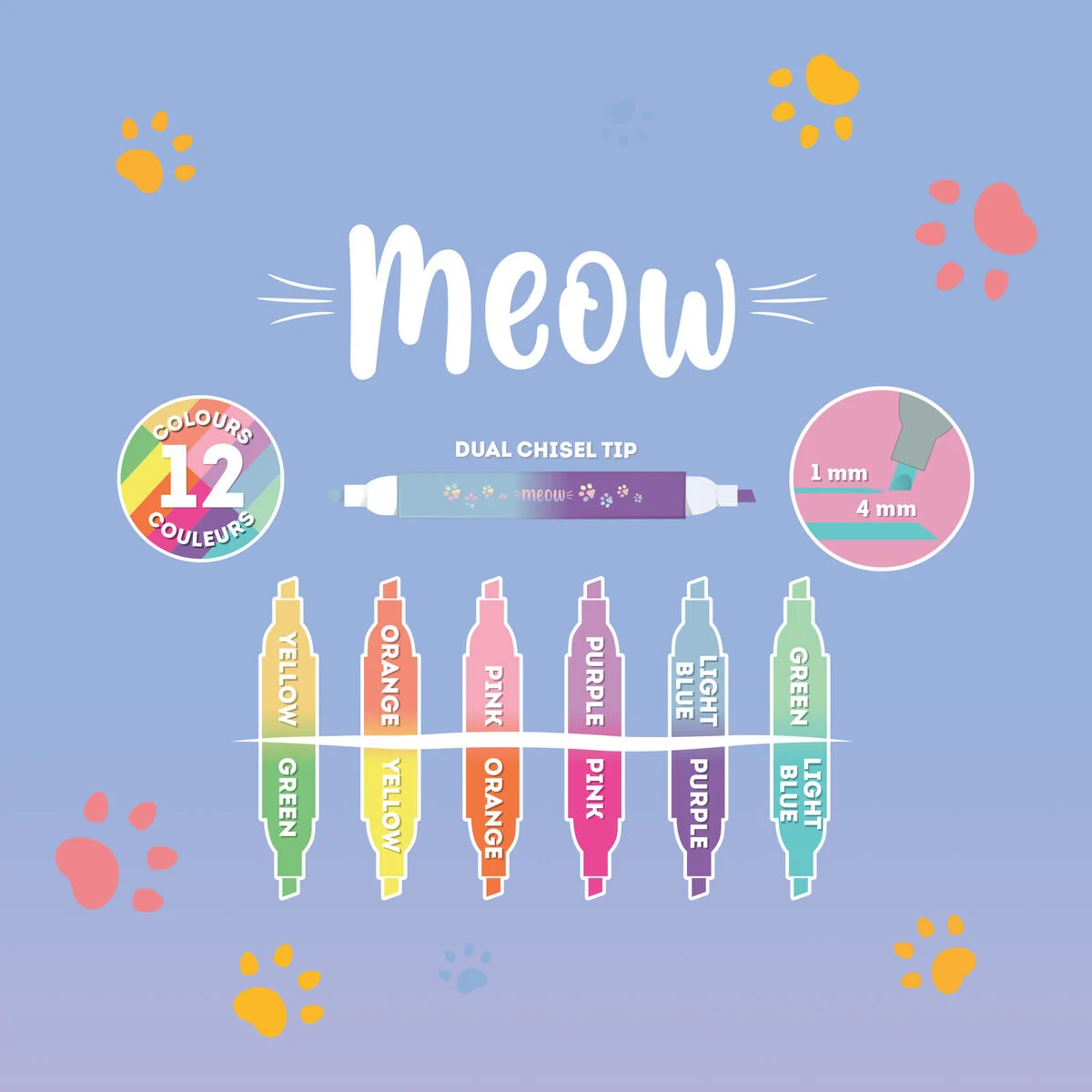 Set di 6 Evidenziatori Doppia Punta - Kitty Meow