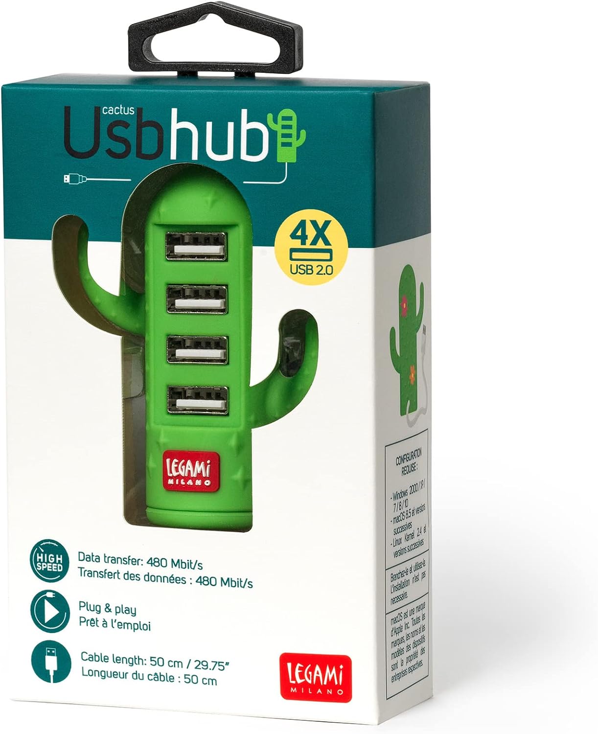 Mini hub USB a 4 porte a tema Cactus