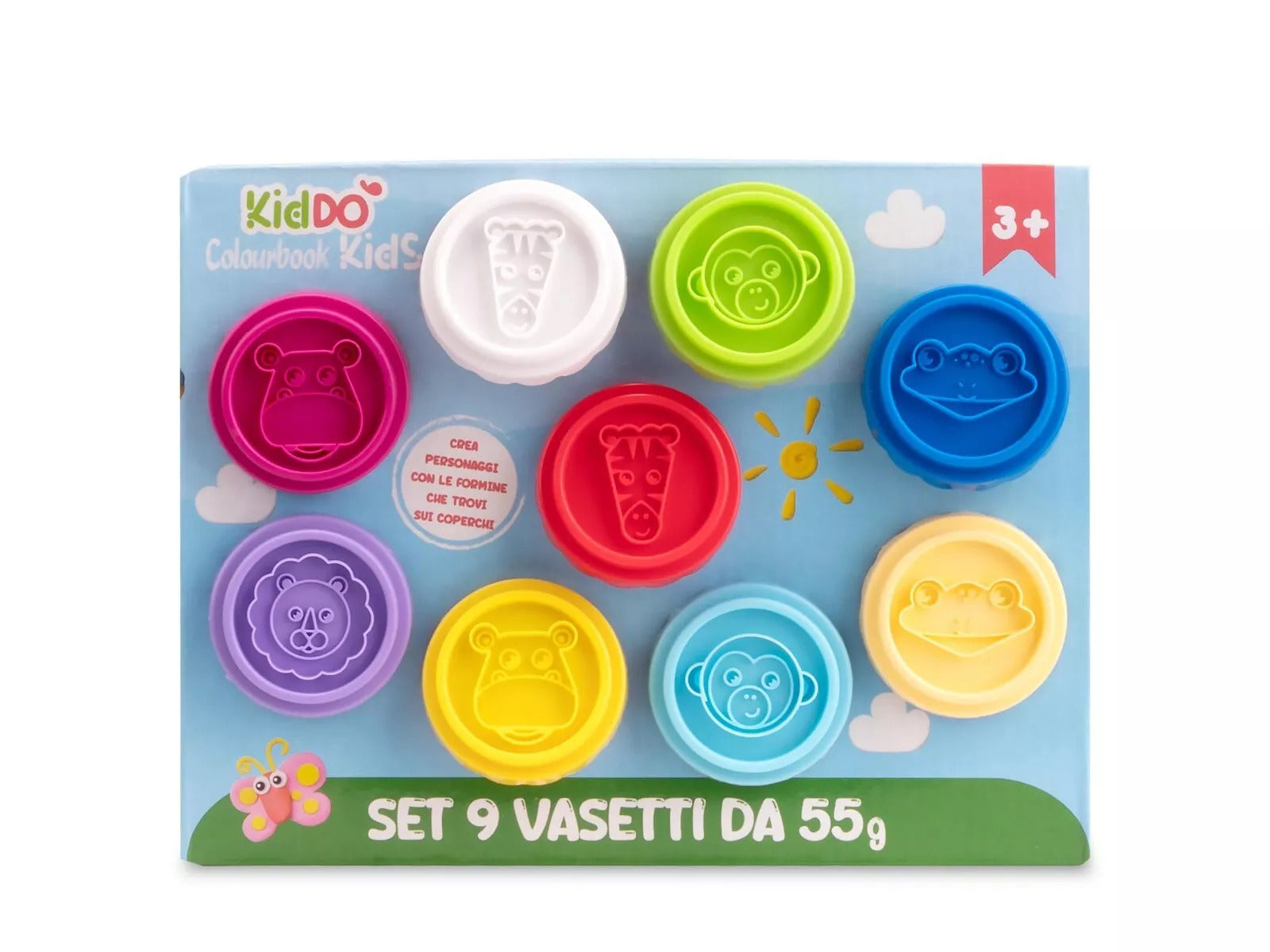 Set 9 vasetti plastilina KidDO’ Con Stampini Animaletto