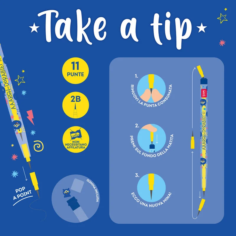 Legami - Matita Impilabile con Gomma Take a Tip - Monster
