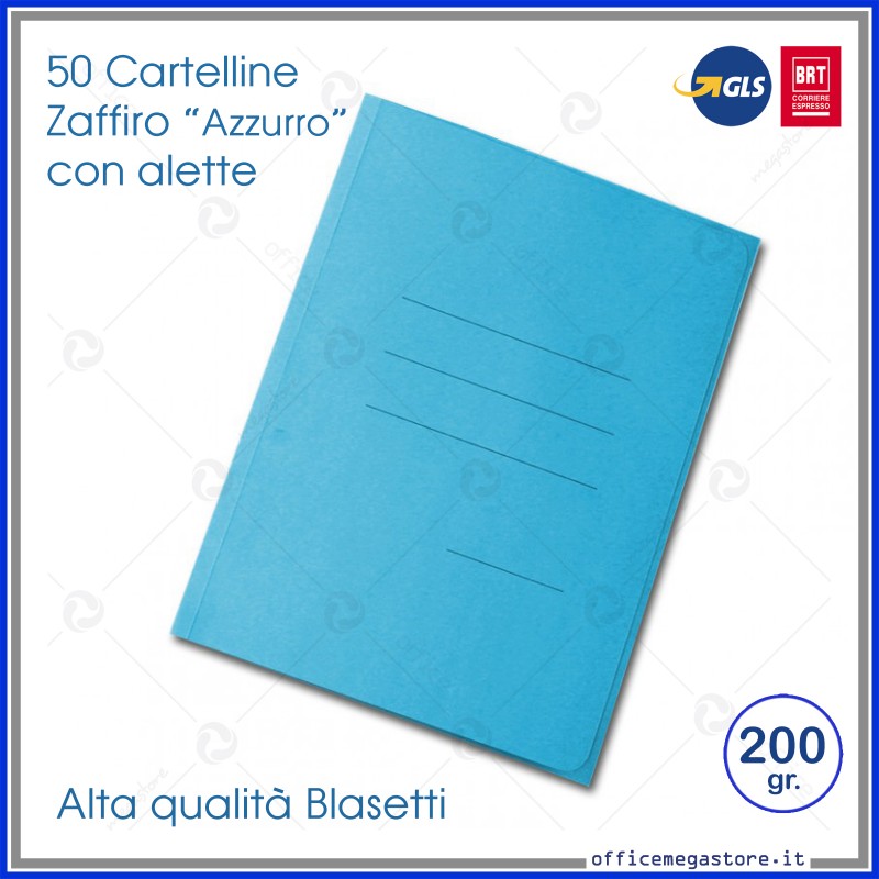 CARTELLE ZAFFIRO CON STAMPA RIGATURE AZZURRO cf 50 pz.
