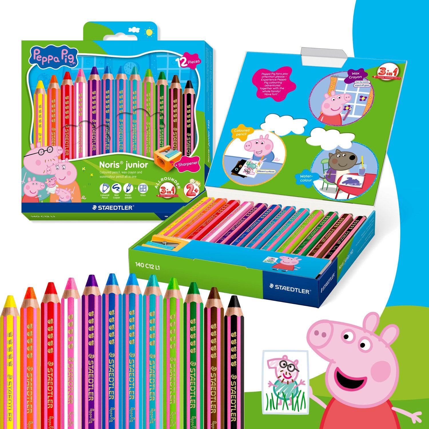 Noris® junior for Peppa Pig Matite colorate 3in1 + temperino
