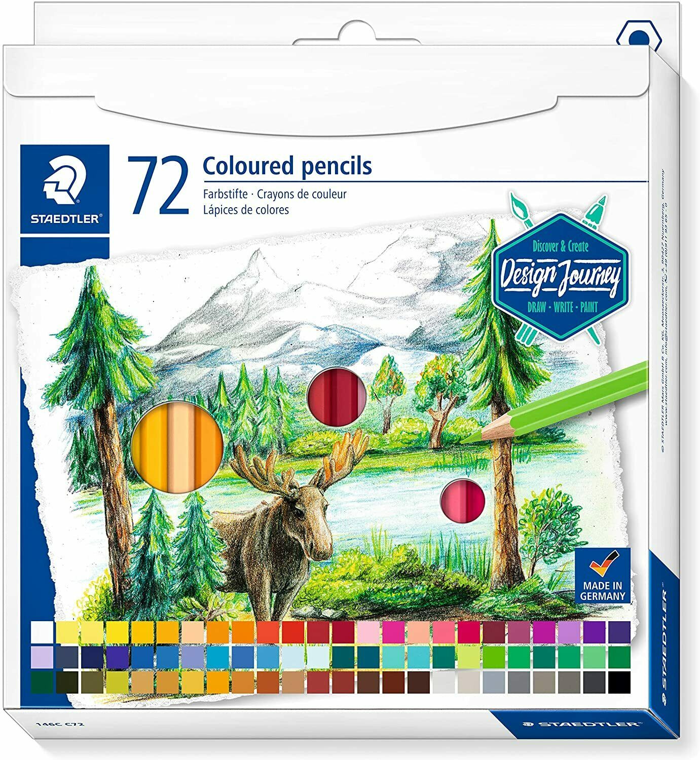 Astuccio con 72 matite colorate esagonali in colori