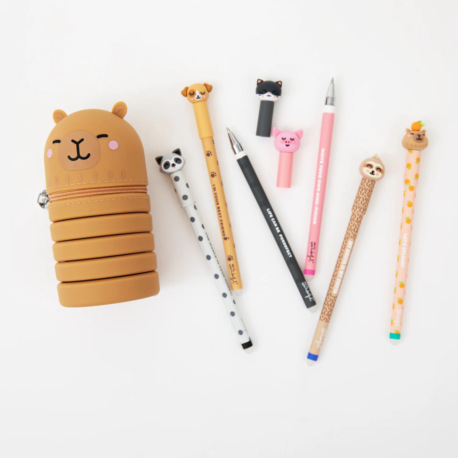 Set 6 penne cancellabili Bo-Bo+astuccio in silicone Capibara