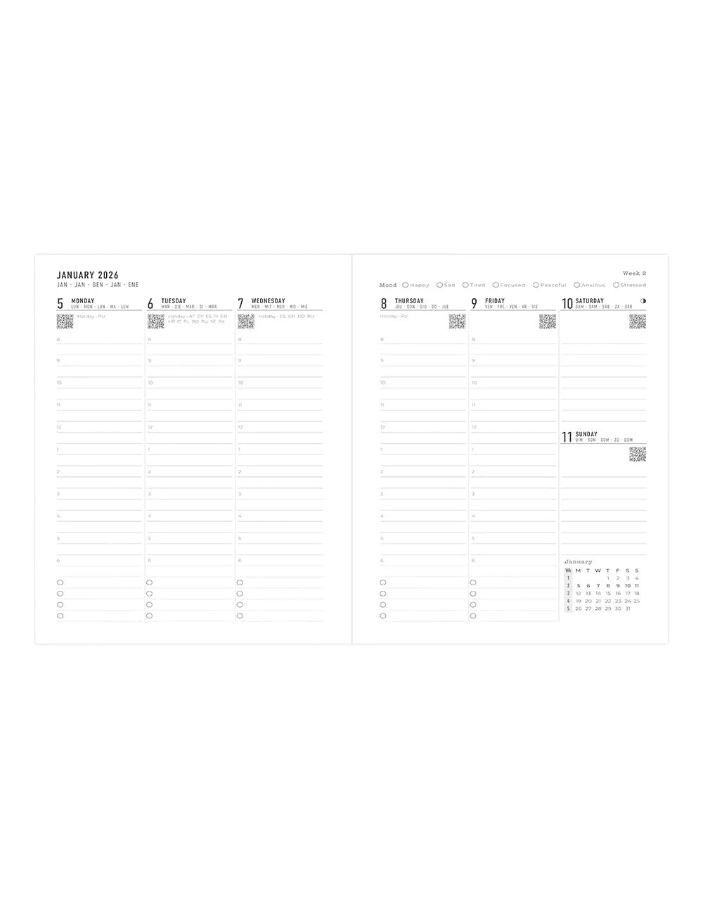 Agenda settimanale verticale Milano A5 2026 - Bordeaux