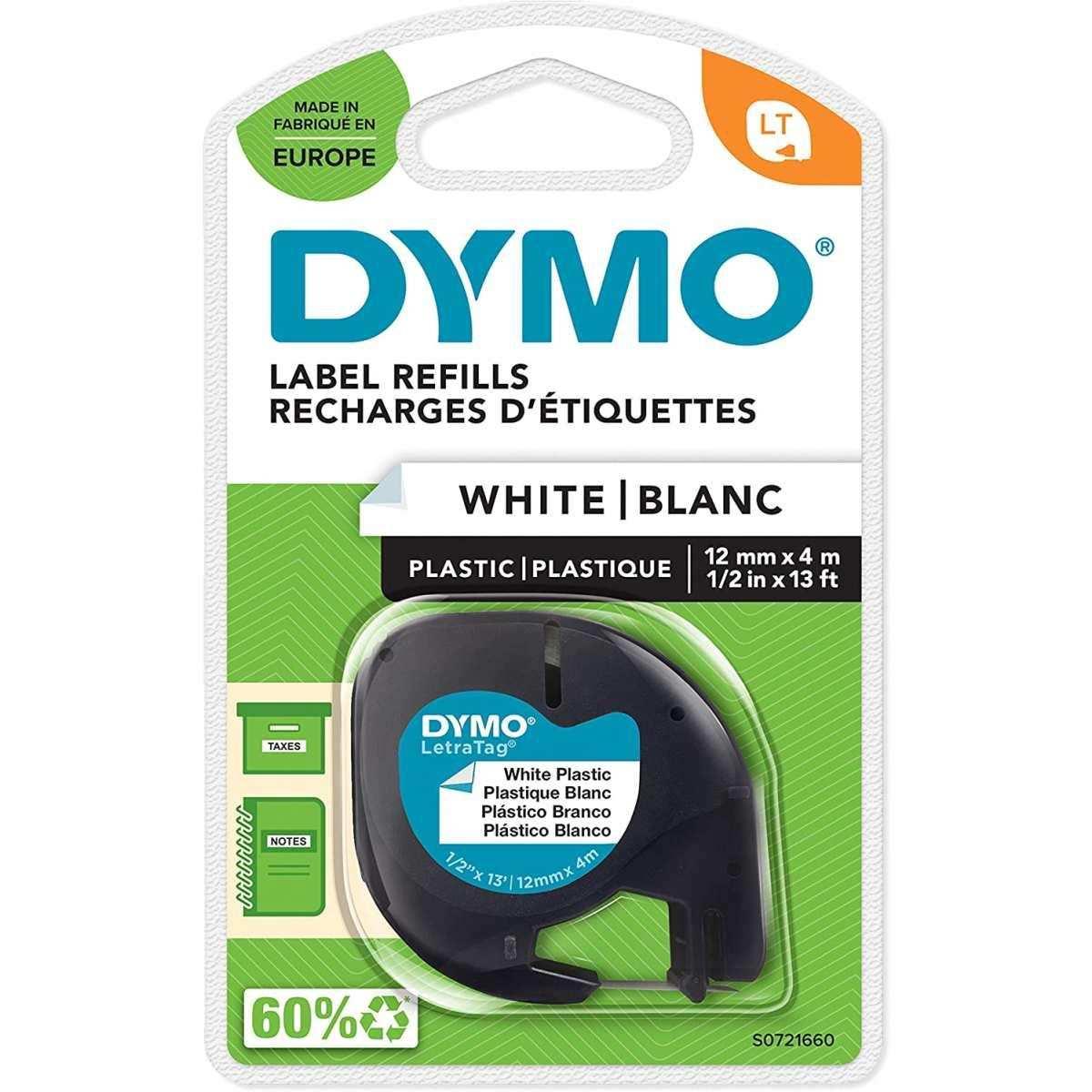 Dymo nastro letratag in plastica mm 12 x 4m White Blanc