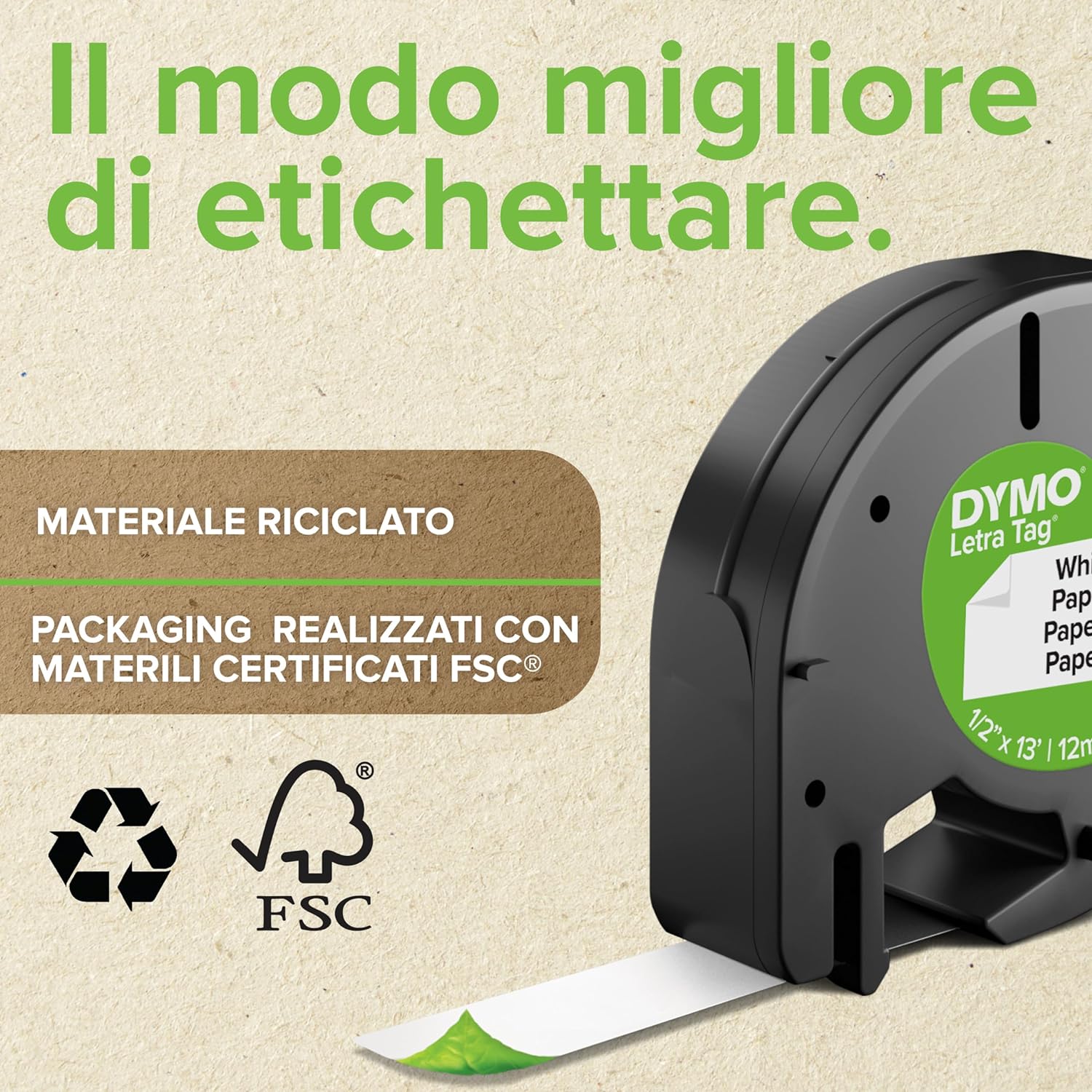 Dymo nastro letratag in plastica mm 12 x 4m White Blanc