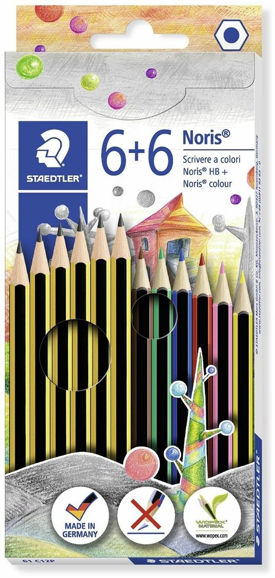 Set Staedtler Noris. Con 6 matite in grafite e 6 pastelli