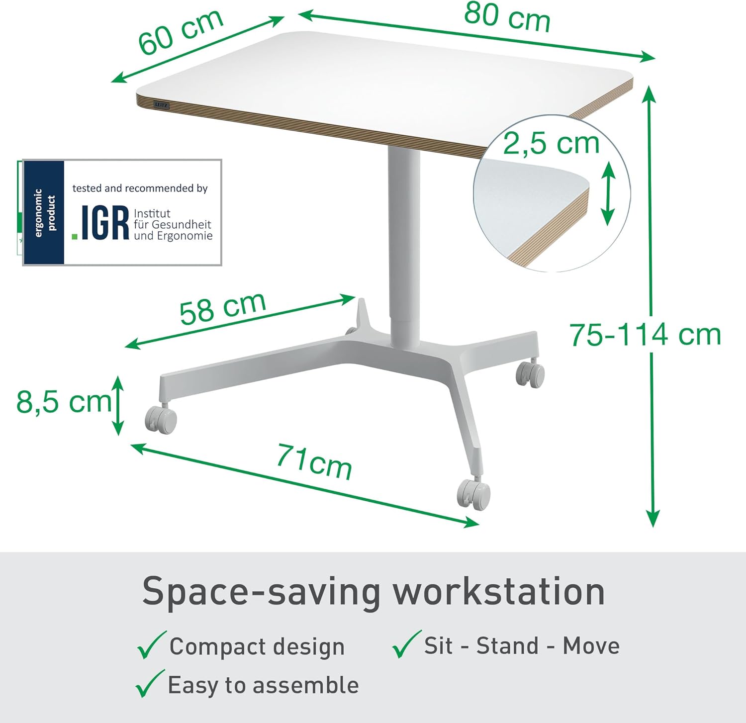 Leitz Ergo Scrivania ErgonomicaMobile Regolazione Pneumatica