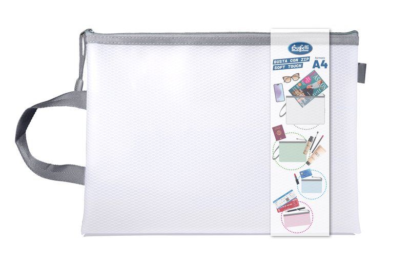 Busta con zip soft touch A4  24x33 cm  bianco