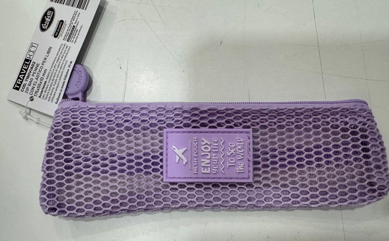 Portapenne con elestico e zip - Pastel Lilla