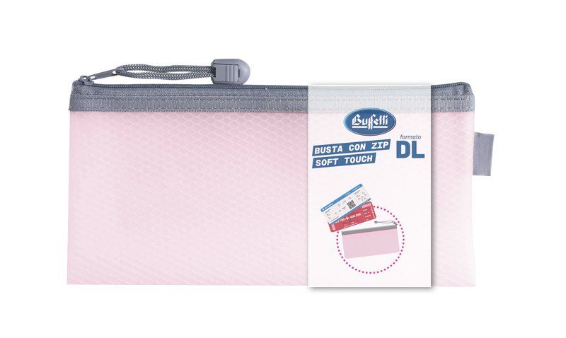 Busta con zip soft touch DL lettera 11X22 5 cm rosa