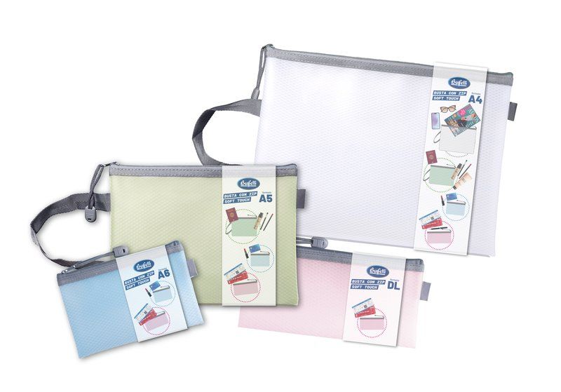 Busta con zip soft touch DL lettera 11X22 5 cm rosa