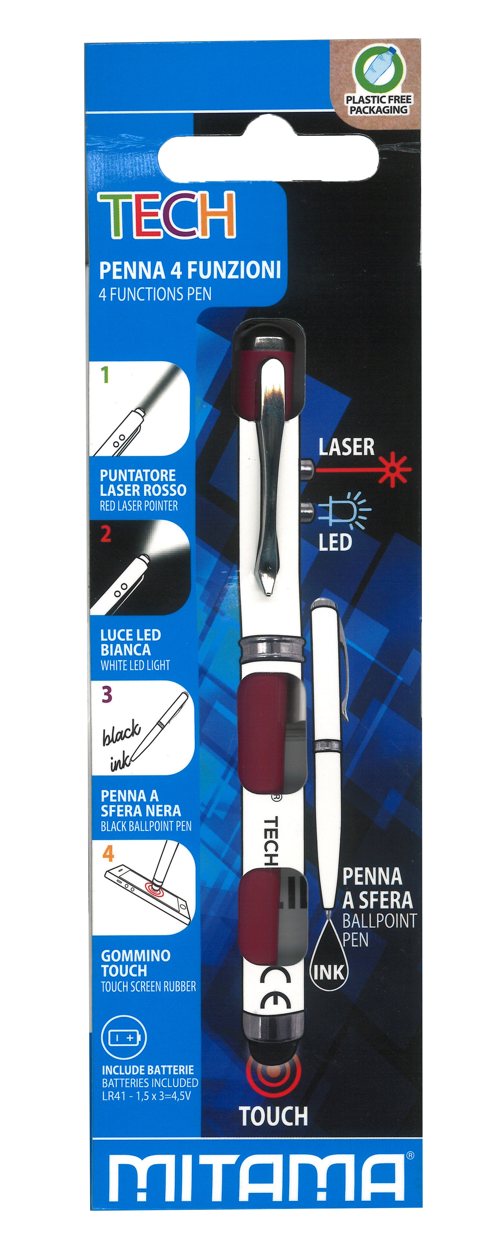 MITAMA PENNA TOUCH 4 FUNZIONI  LASER LED TOUCH INKBLU