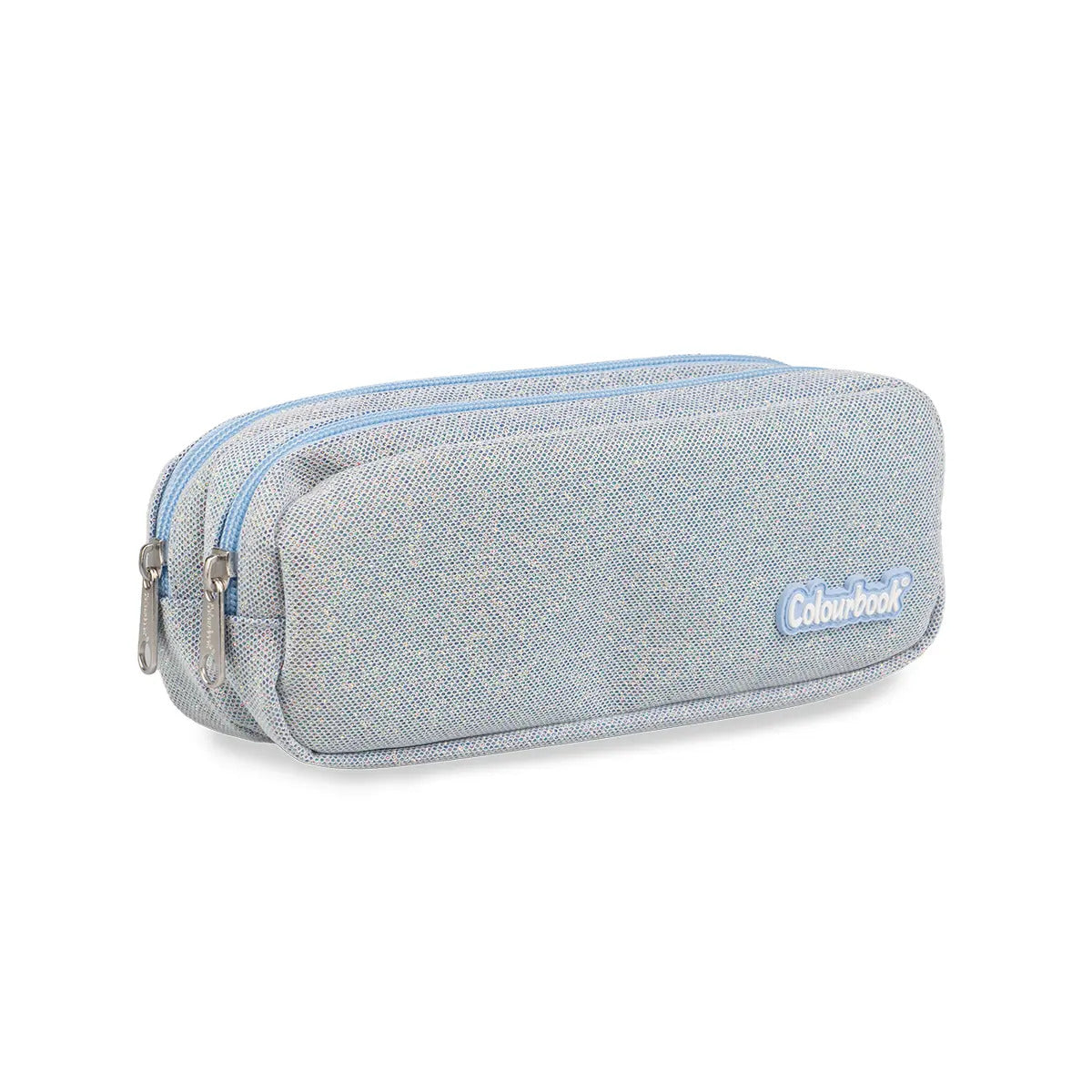 Astuccio 2 zip Glitter - Celeste Chiaro