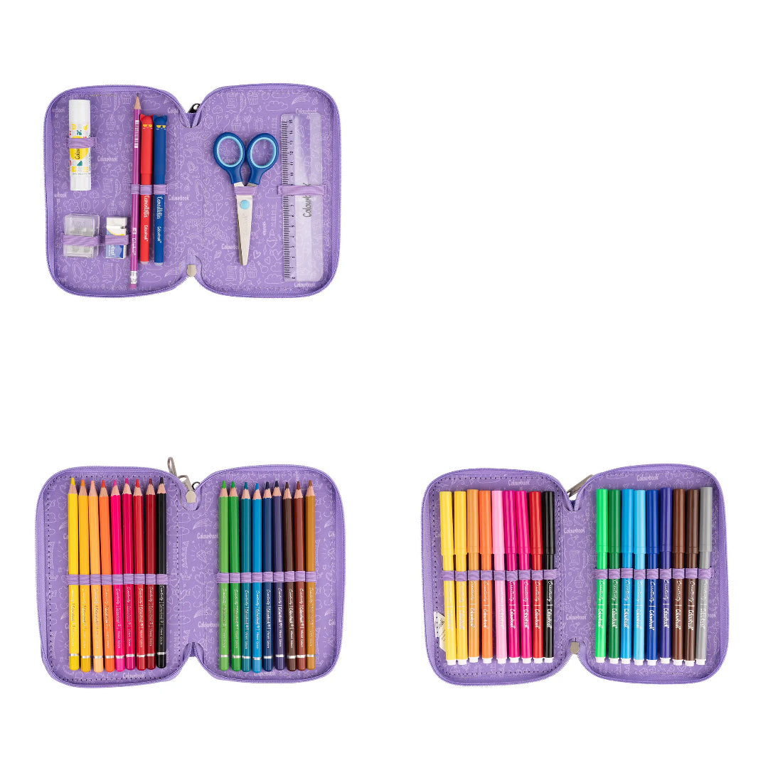 Astuccio 3 zip Glitter - Lilla