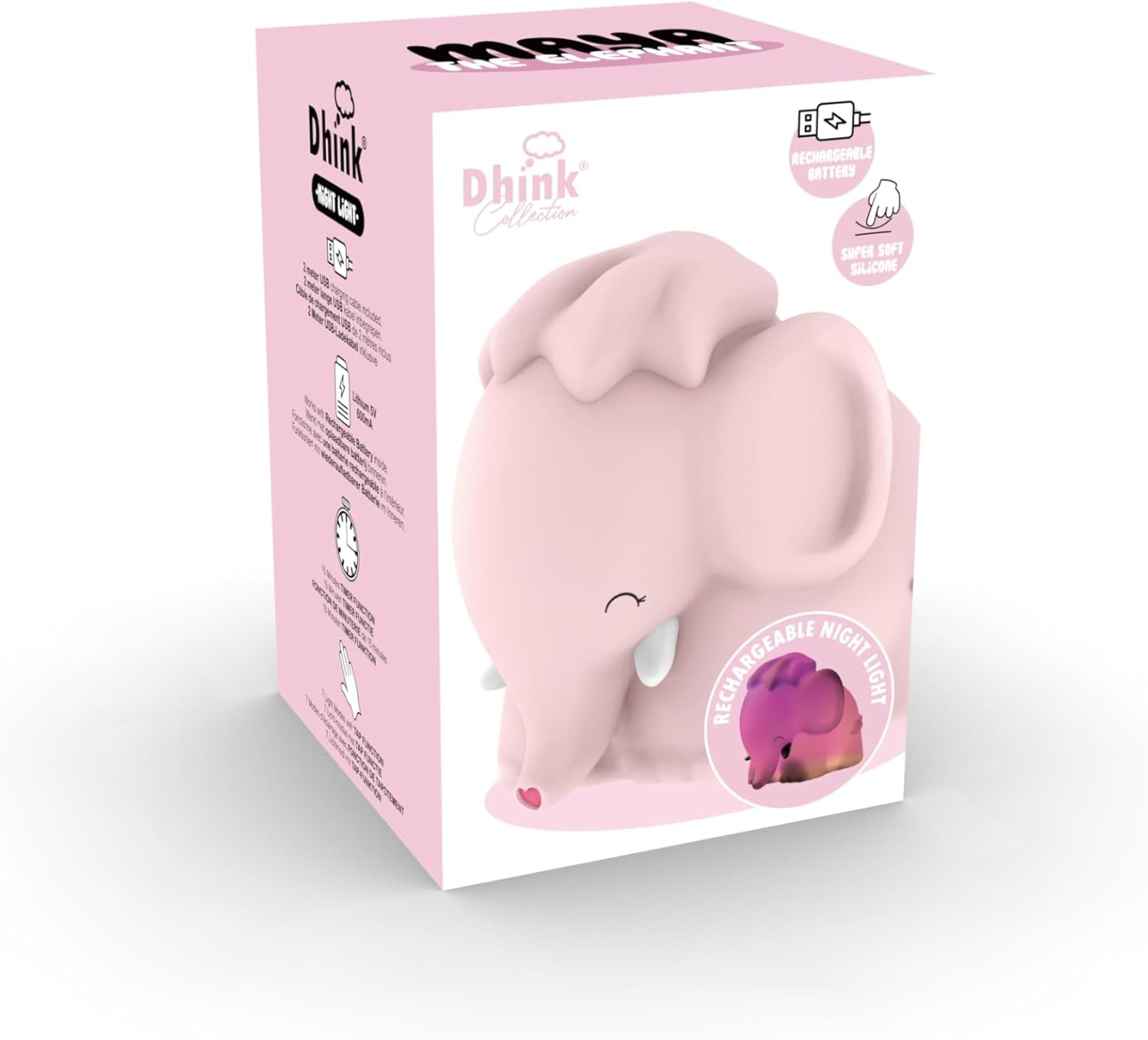 DHINK - Luce notturna ricaricabile a LED - Elefantino