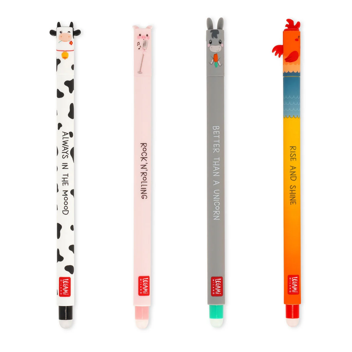 Legami - Set di 4 Penne Gel Cancellabili - Farm Sweet Farm