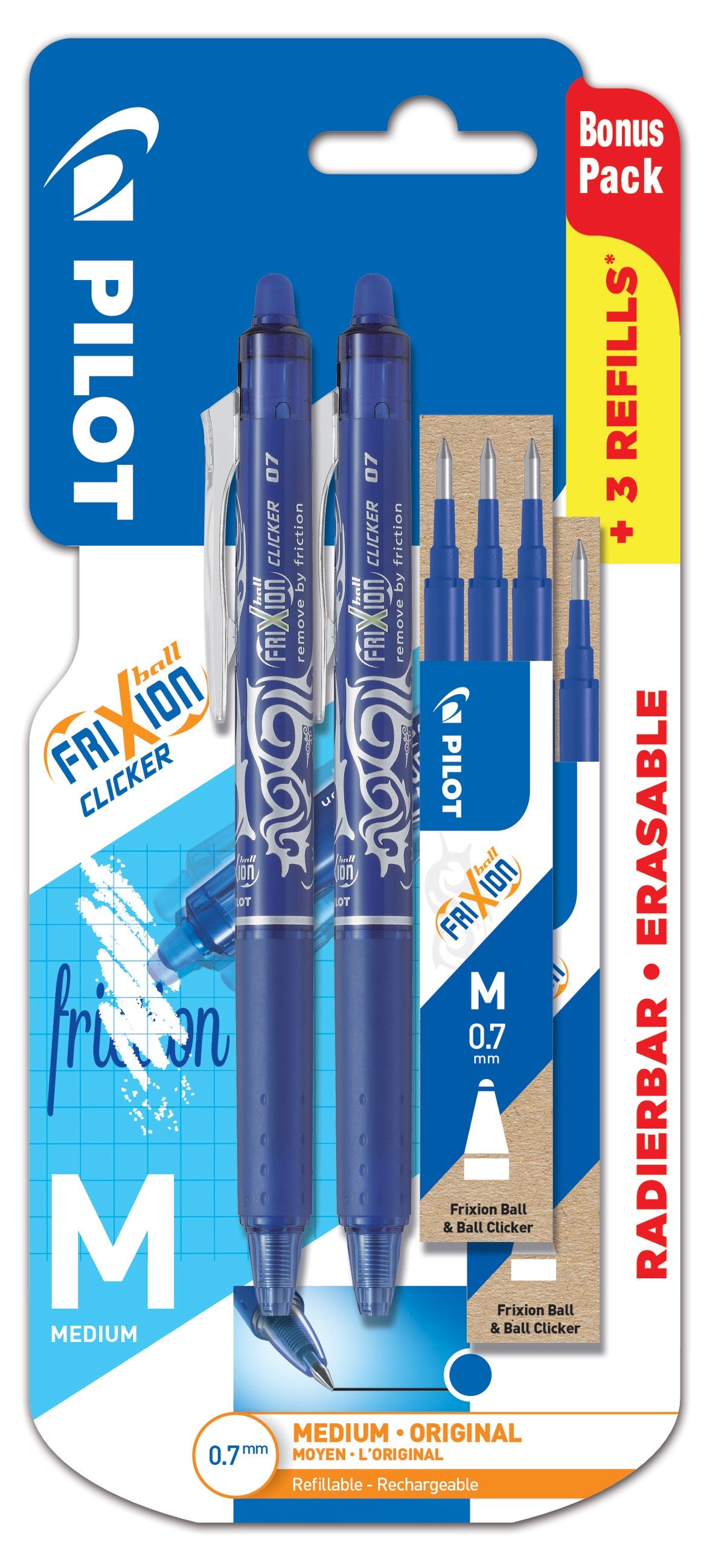 Set 2 penne cancellabili e 6 refill Frixion Ball Clicker Blu