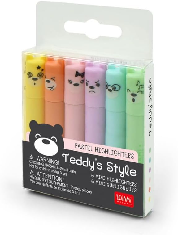 Set di 6 Mini Evidenziatori Pastello  Teddy's Style