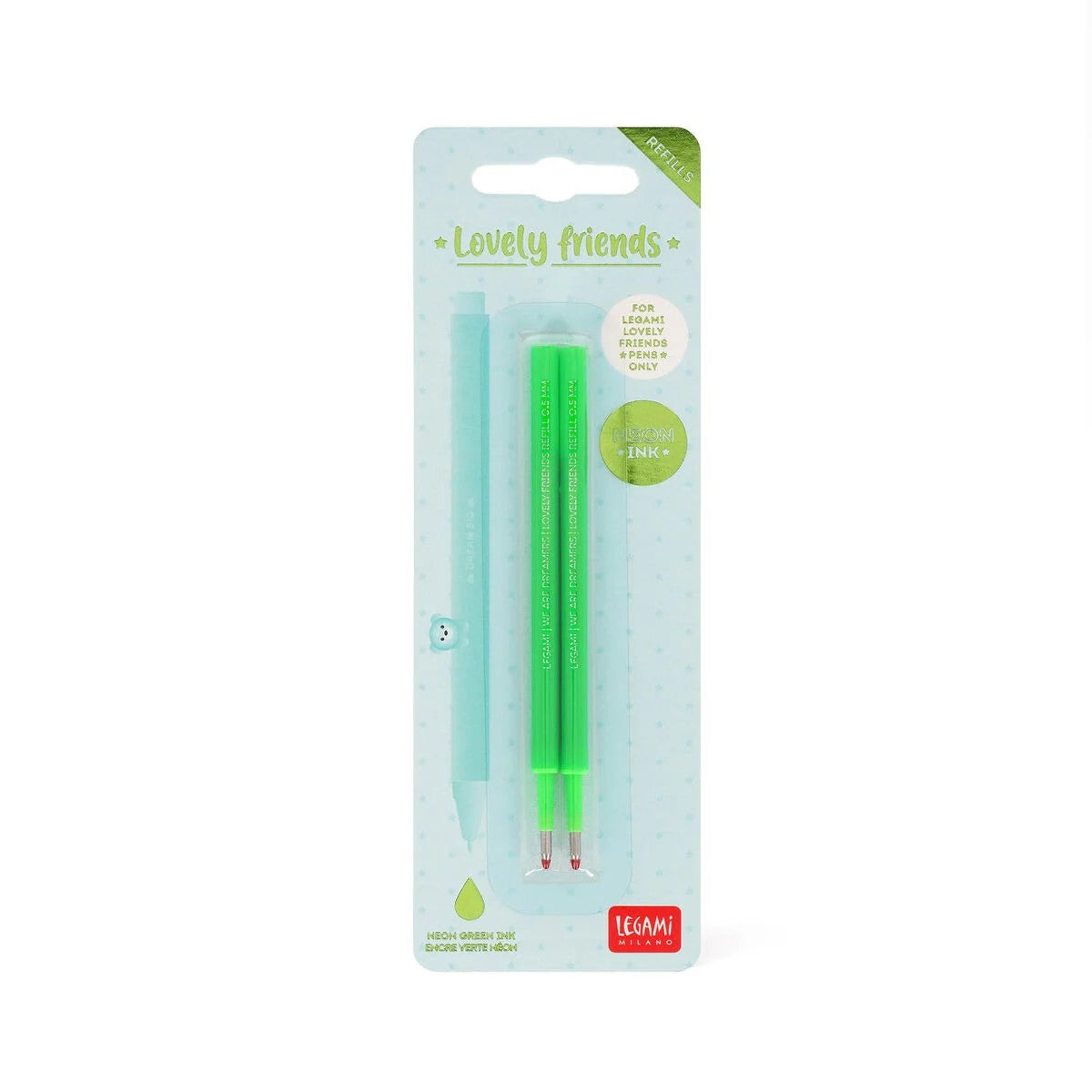 Set di 2 Refill per Penna Gel Lovely Friends Neon Verde