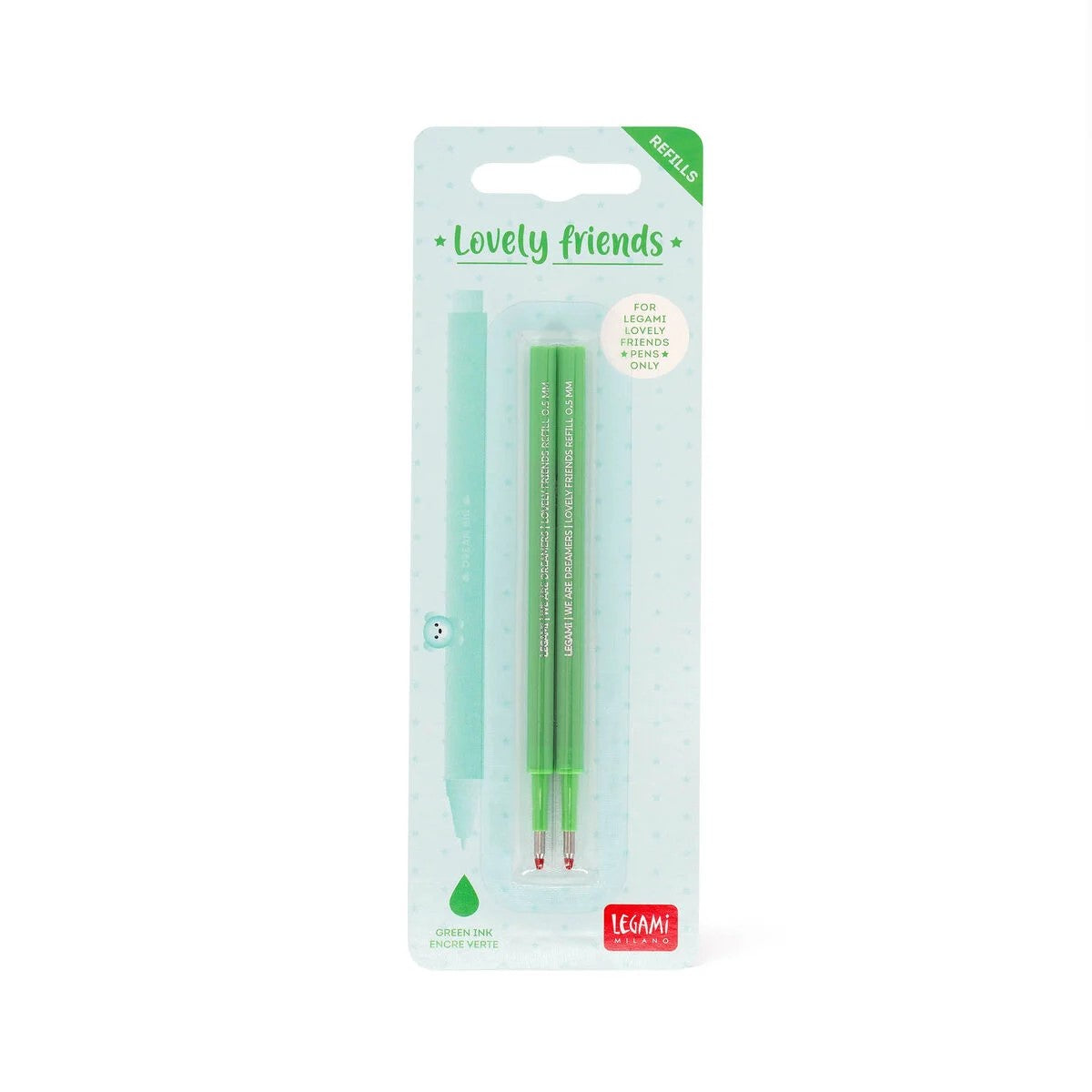 Set di 2 Refill per Penna Gel Lovely Friends Verde