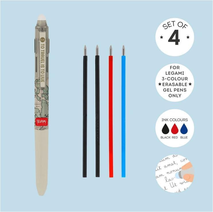 Set di 4 ricariche per penne gel cancellabili a 3 colori