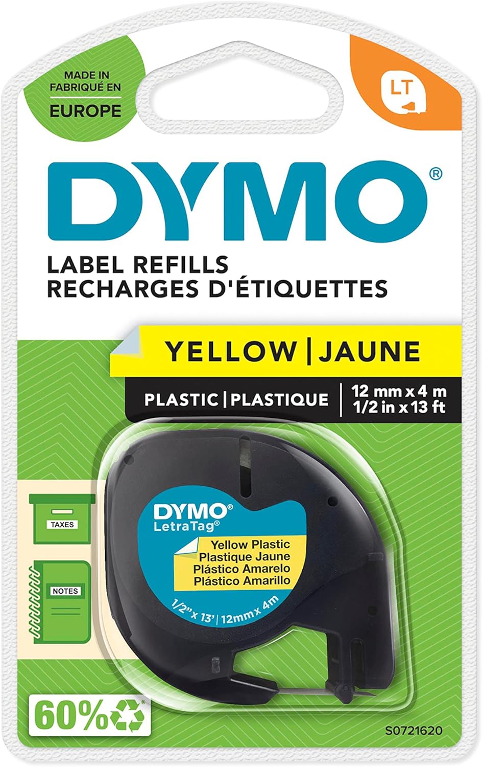 Dymo nastro letratag in plastica mm 12 x 4m Yellow Jaune