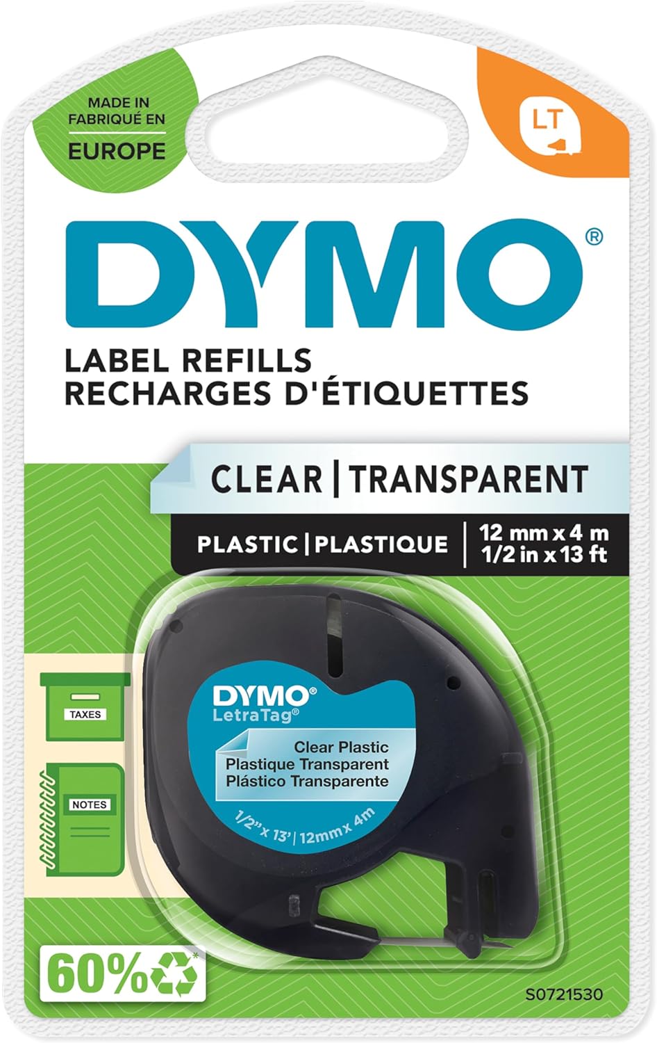 Dymo nastro letratag in plastica mm 12 x 4m Clear Trasparent