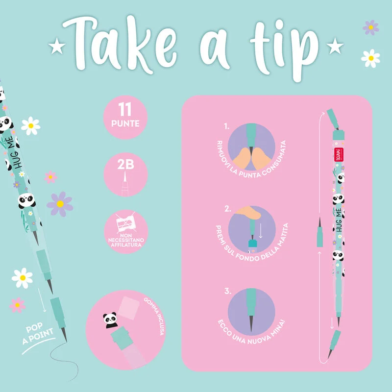 Legami - Matita Impilabile con Gomma Take a Tip - Panda